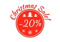 Christmas sale badge, tag or sticker. Xmas discount label. 20 percent price off. Promo banner and advertising design element. Royalty Free Stock Photo